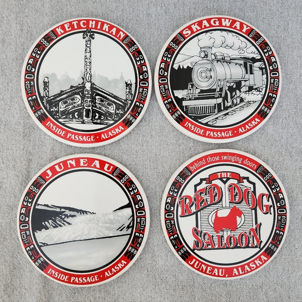 Alaska Coaster Set Ceramic Cork Back 4 Pieces